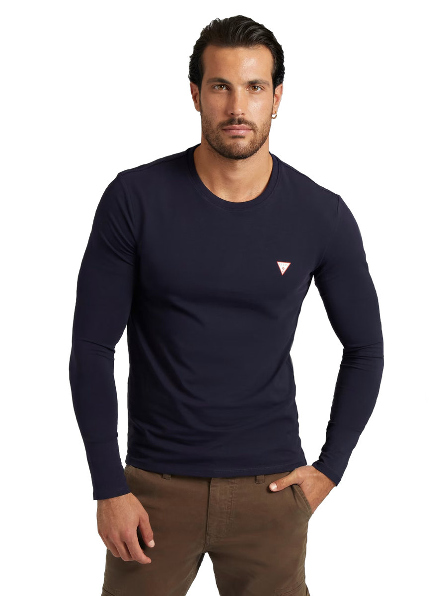 Guess Męski T-Shirt Z Długim Rękawem Granatowy M