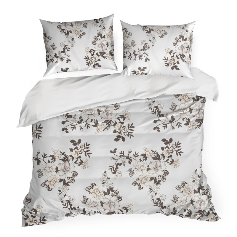 Pościel z mikrowłókna 140x200 Inga biała czarna kwiaty