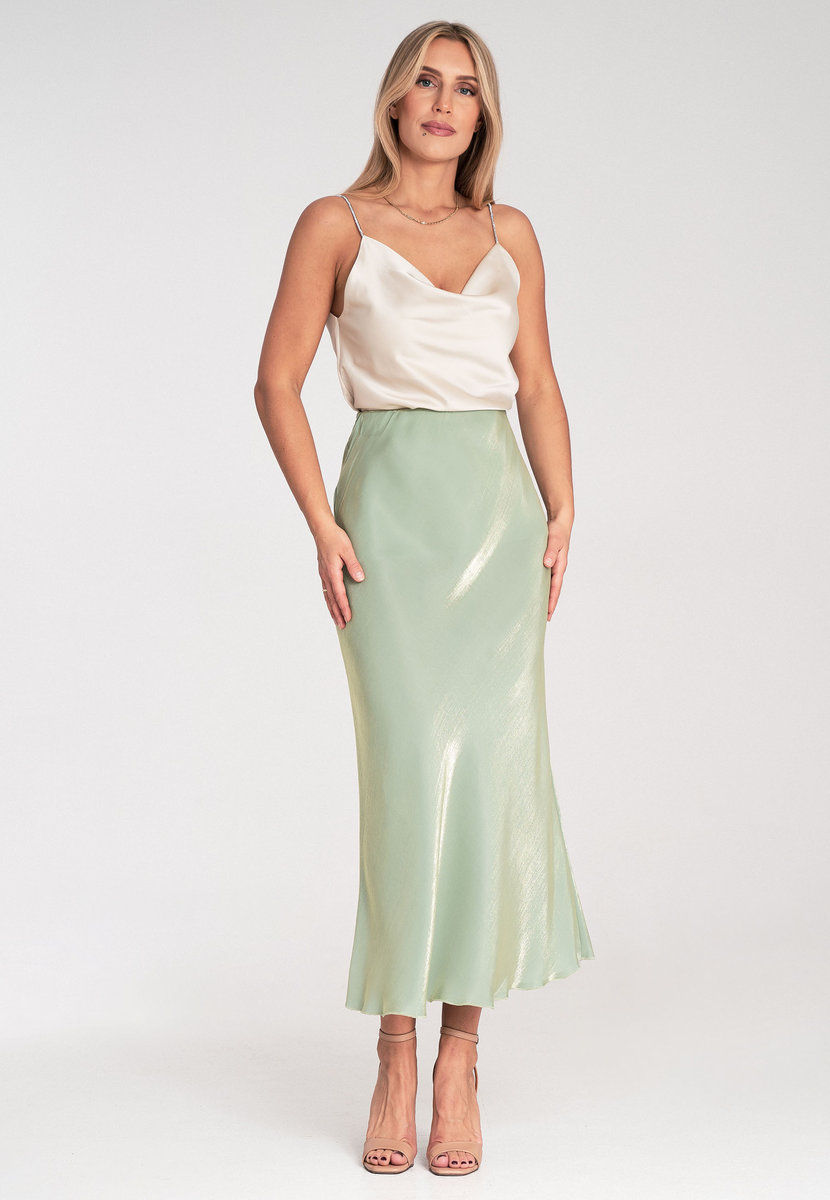 Zielona satynowa spódnica midi - spódnica M1084 rozmiar S/M