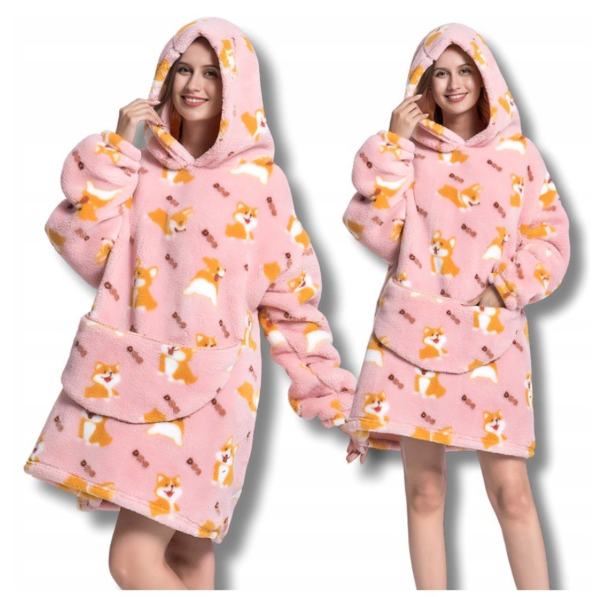 KOC BLUZA Oversize Kocobluza Cieplutka 2w1 Piesek Corgi Pies Długa Kocyk