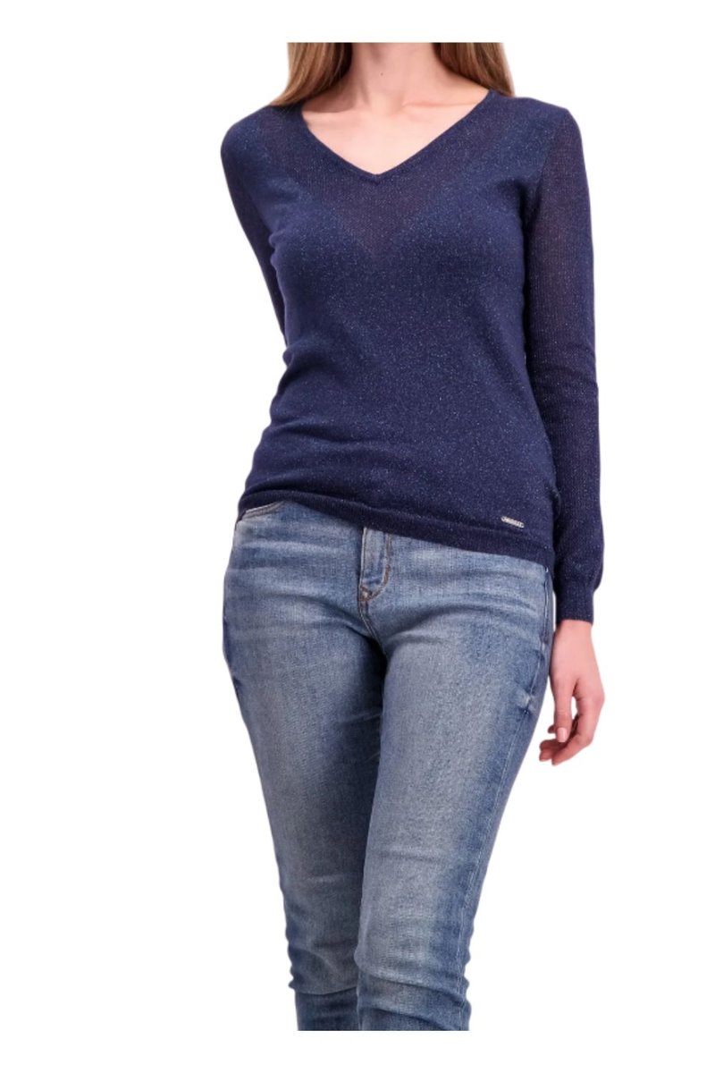 Sweter damski Guess V-neck granatowy w serek -S