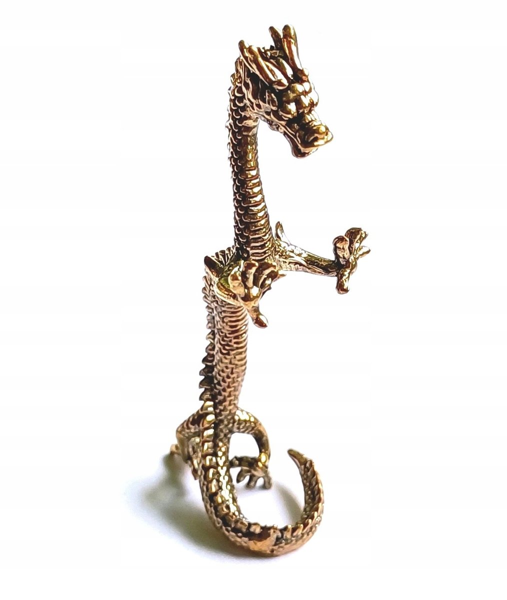 Piękna Figurka Dekoracyjna Mosiężny Smok Na Biurko - Dragon Bestia Poczwara