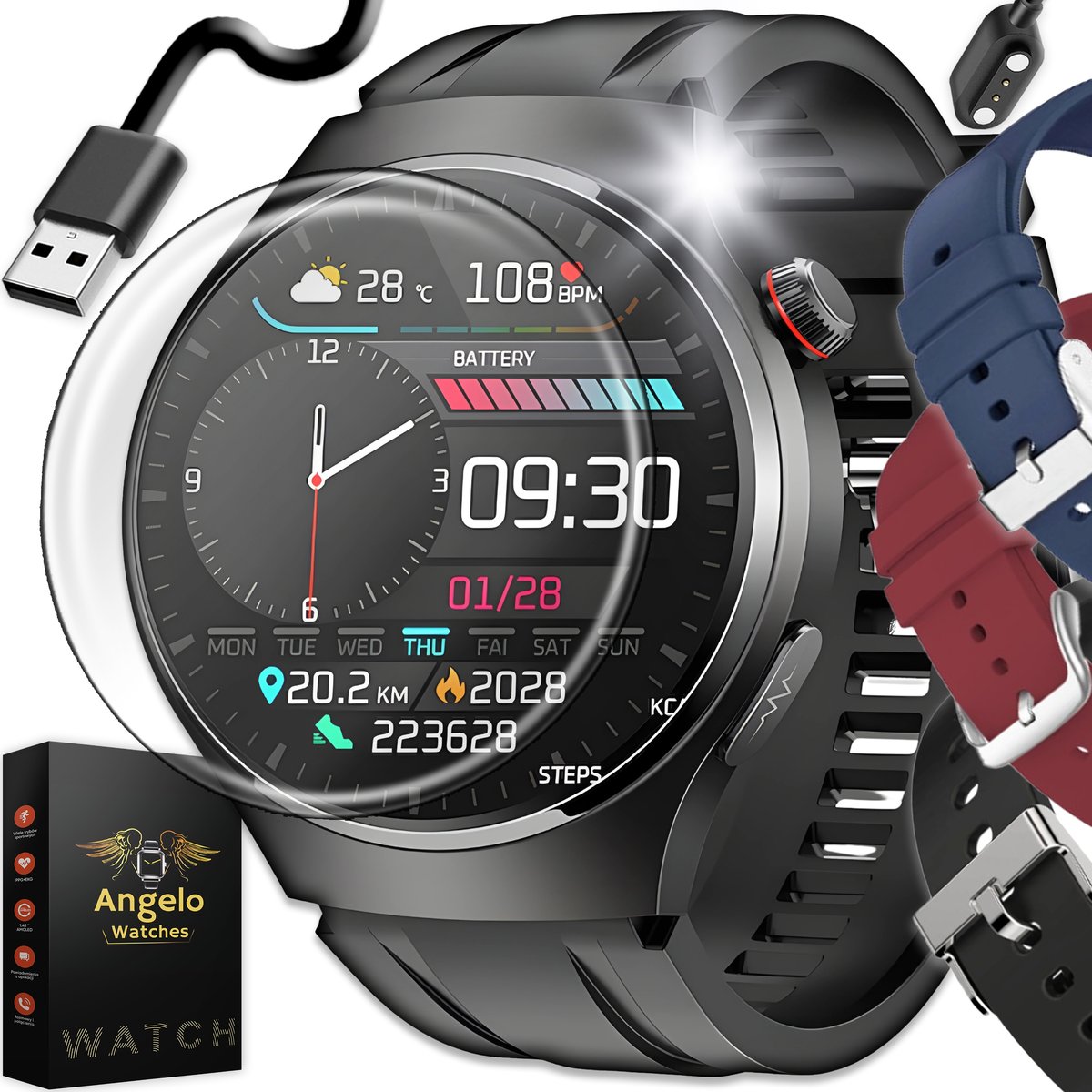 SMARTWATCH KARDIOWATCH MĘSKI POMIAR CUKRU ROZMOWY EKG HRV PPG SZKŁO MENU PL