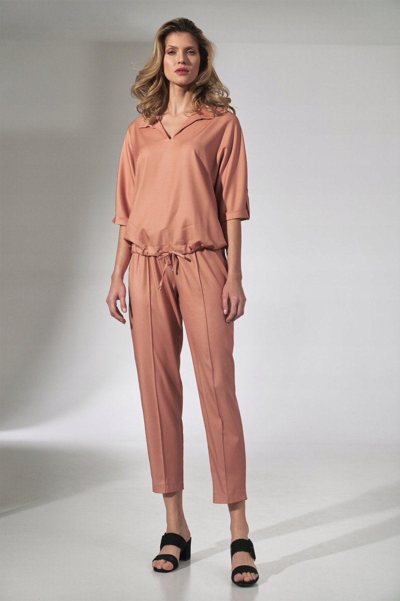 ELEGANCKIE spodnie damskie CHINOSY 7/8 Z WIĄZANIEM pomarańczowe S