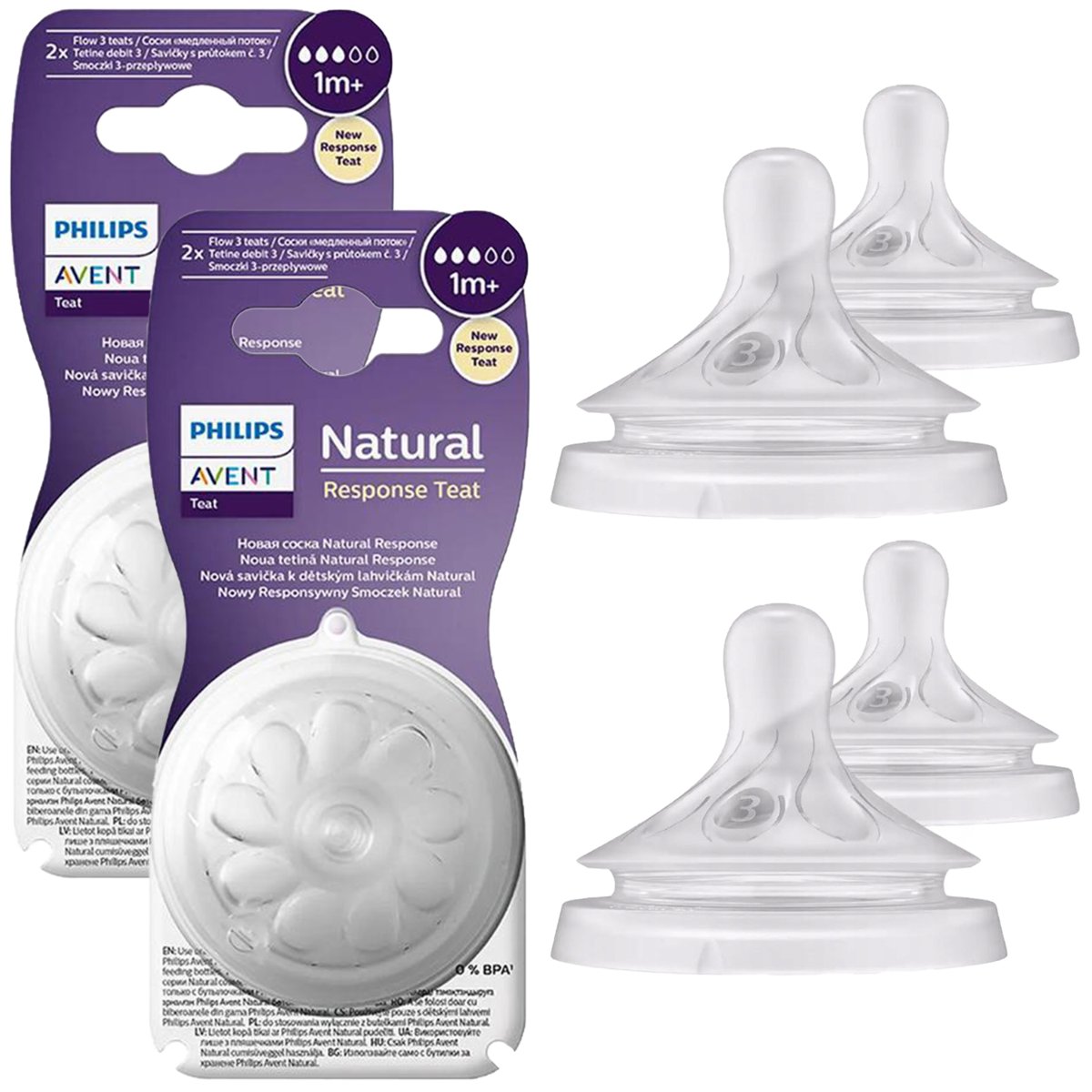 2X Avent Natural Response Smoczek Smoczki Do Butelki 2 Sztuki 1M+ Dwupak