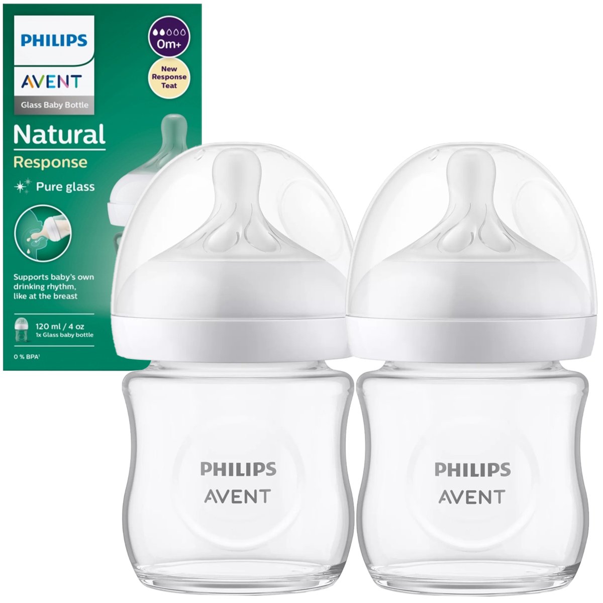 2X Szklana Butelka Philips Avent Natural Antykolkowa Scy930/01 120 Ml 0M+