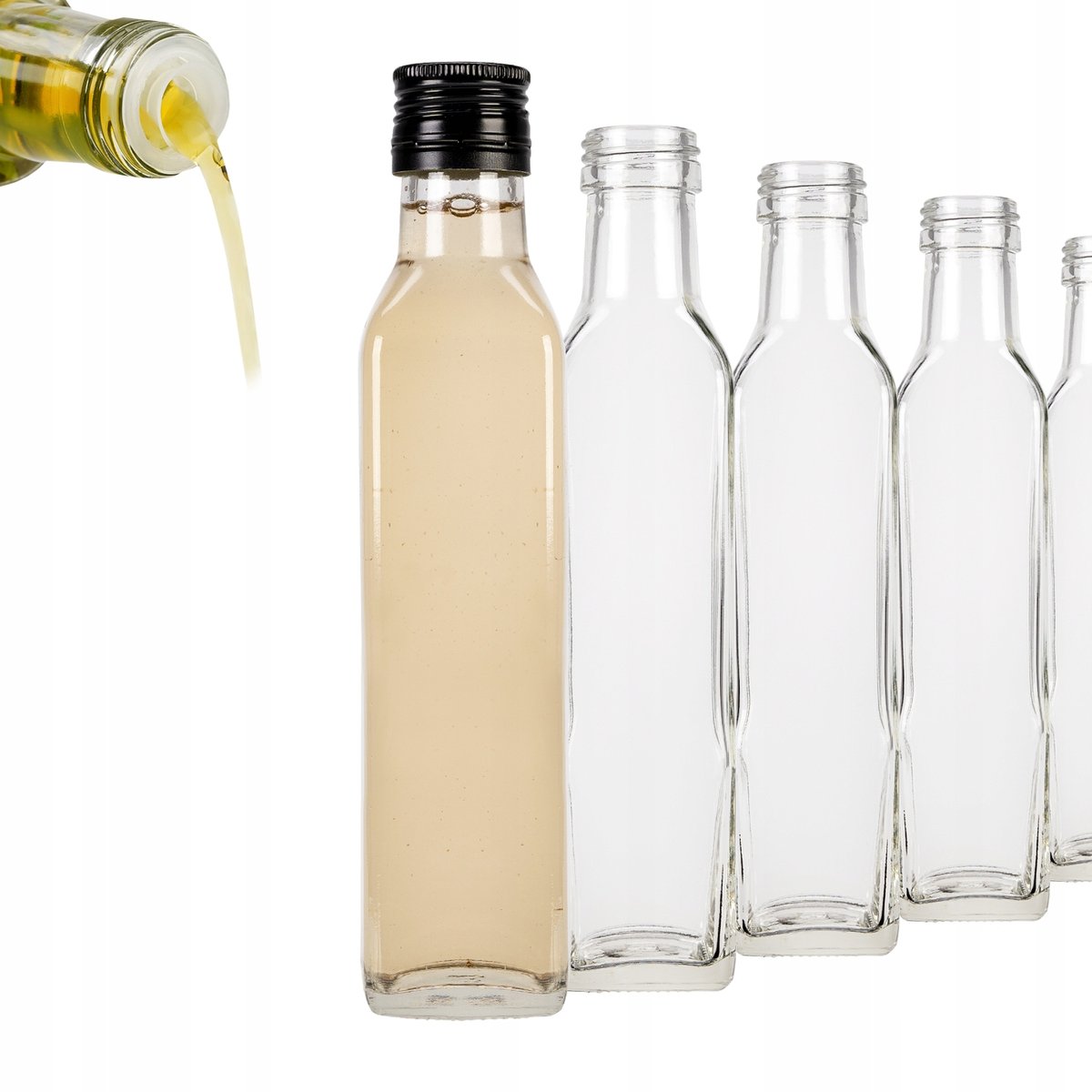 40x BUTELKI MARASCA 250 ML NA OLIWĘ OLEJ NALEWKI + ZAKRĘTKI Z DOZOWNIKIEM