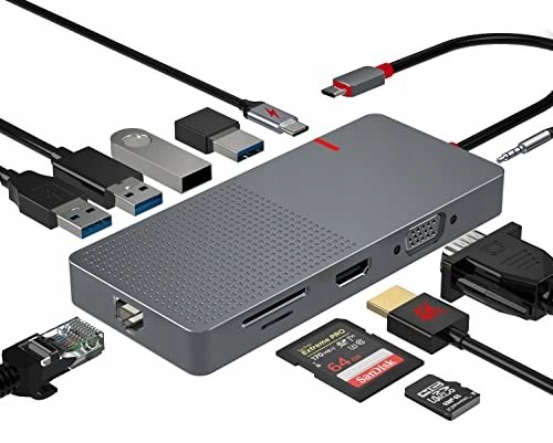 HUB USB 11 W 1 ADAPTER USB ETHERNET HDMI 4K USB C / A SD/TF DO USB C LAPTOP