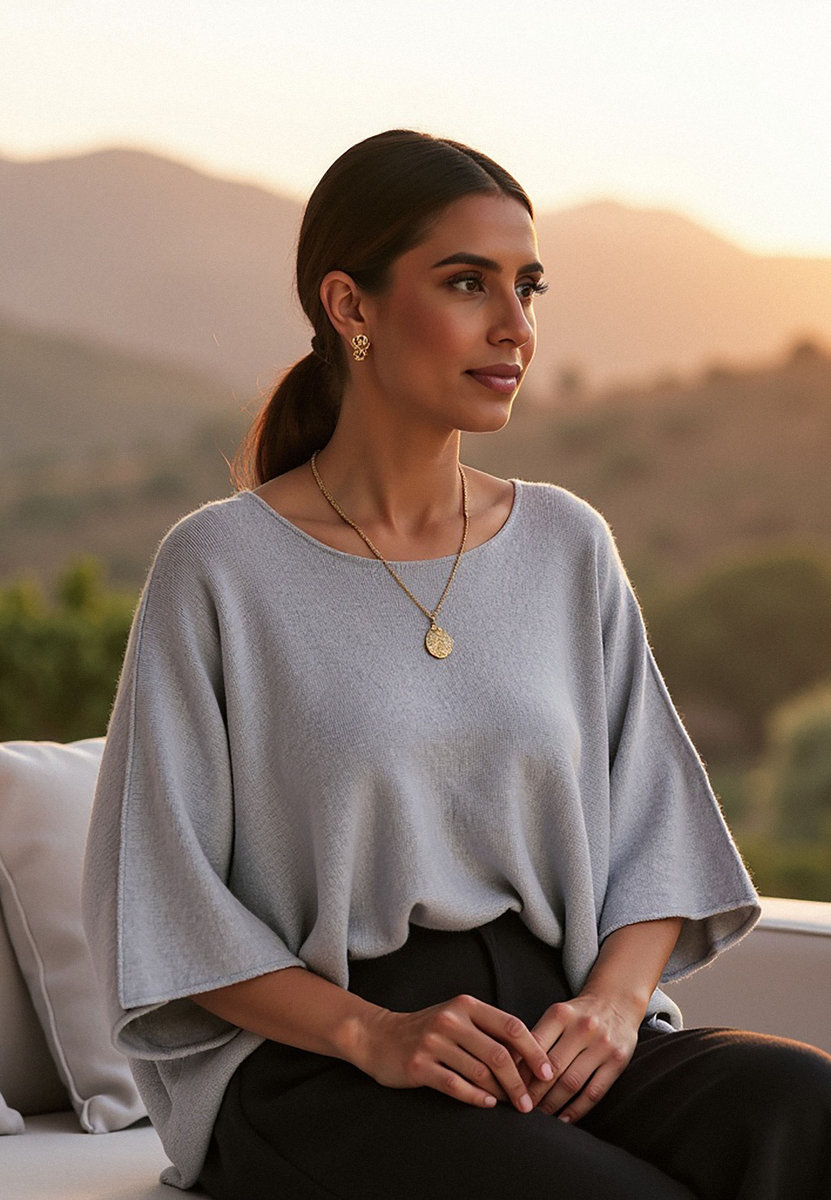 Luźny sweter damski nietoperz - szary sweter M1102 rozmiar Uniwersalny