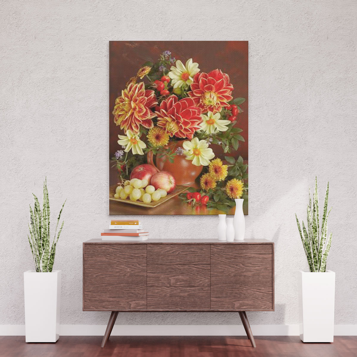 Kwiaty i owoce - martwa natura - Diamentowa mozaika, haft diamentowy 50 x 40 cm