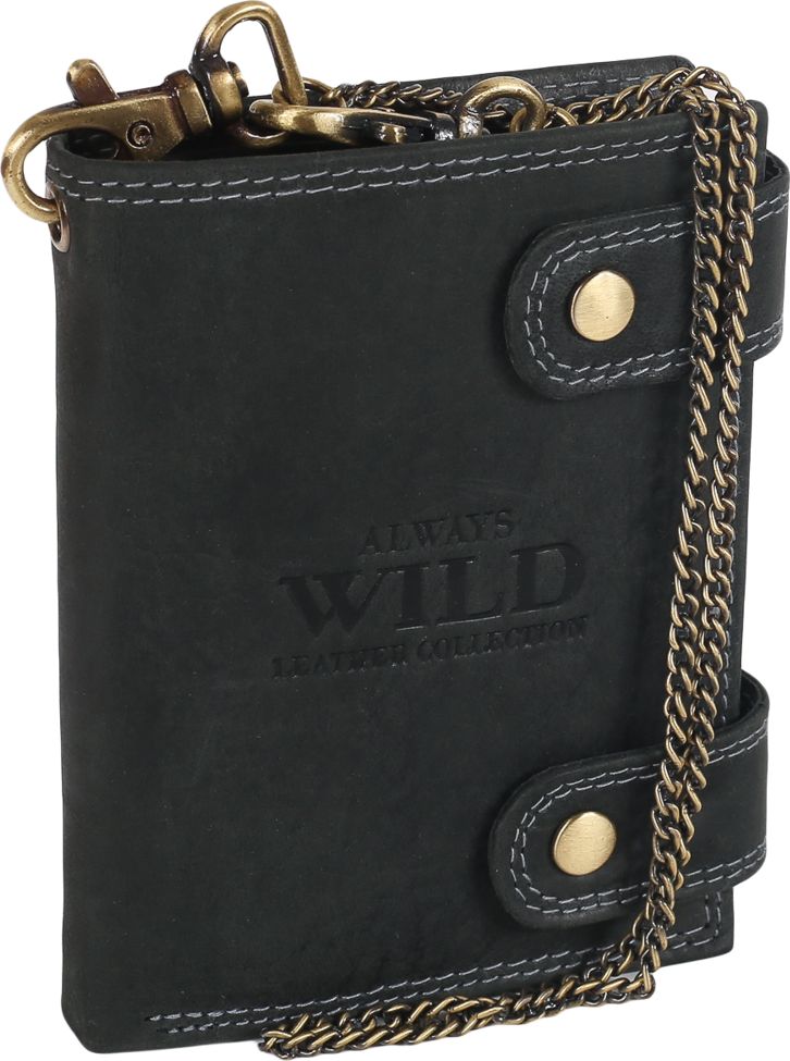 Always Wild Atrakcyjny, skórzany portfel męski z mosiężnym łańcuchem Always Wild Nie dotyczy