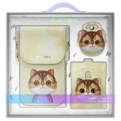 Zestaw prezentowy NIMMY Big Eyed Pet 2.0 Cat 3w1 Khaki 3w1 Torebka na telefon + Portfel + Etui na lokalizator