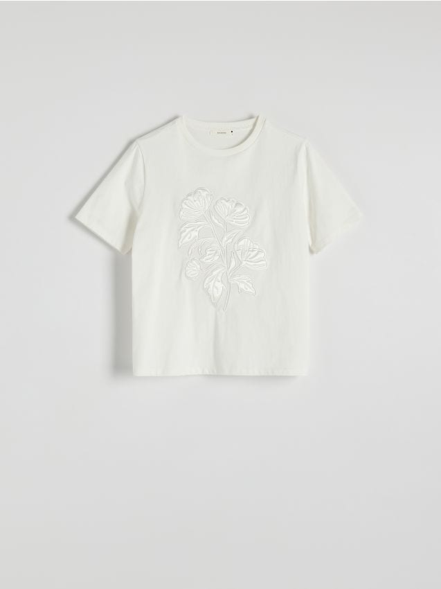 Reserved - Bawełniany t-shirt z haftem - biały