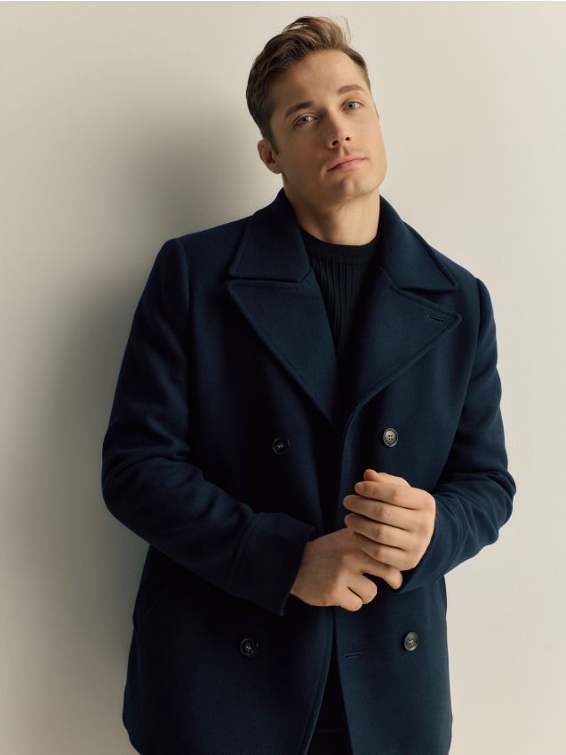 Reserved - Płaszcz z dodatkiem wełny - granatowy