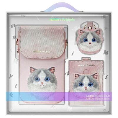Zestaw prezentowy NIMMY Big Eyed Pet 2.0 Cat 3w1 Różowy 3w1 Torebka na telefon + Portfel na lokalizator