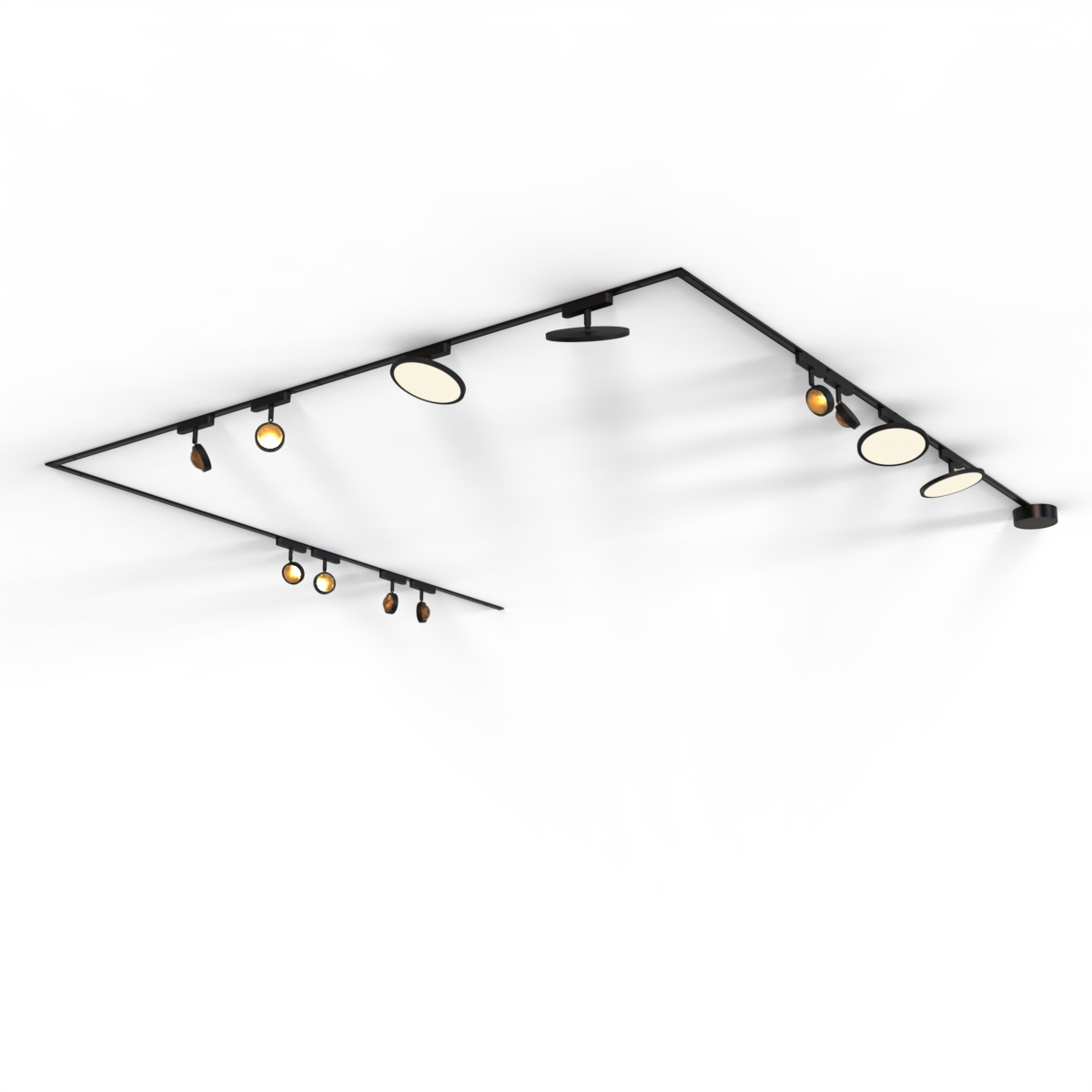 QAZQA System oświetlenia szynowego z 8 reflektorami i 4 lampami sufitowymi, czarny, 1-fazowy - Magnetic Lance Puk