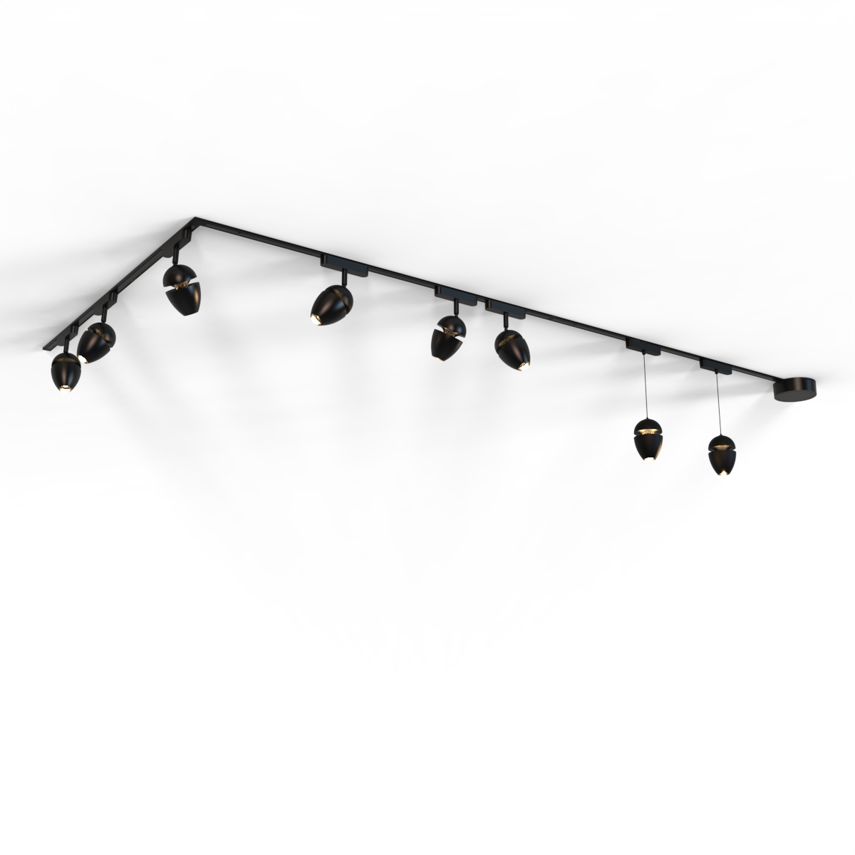 QAZQA System oświetlenia szynowego z 6 reflektorami i 2 lampami wiszącymi, czarny, 1-fazowy - Magnetic Eggy