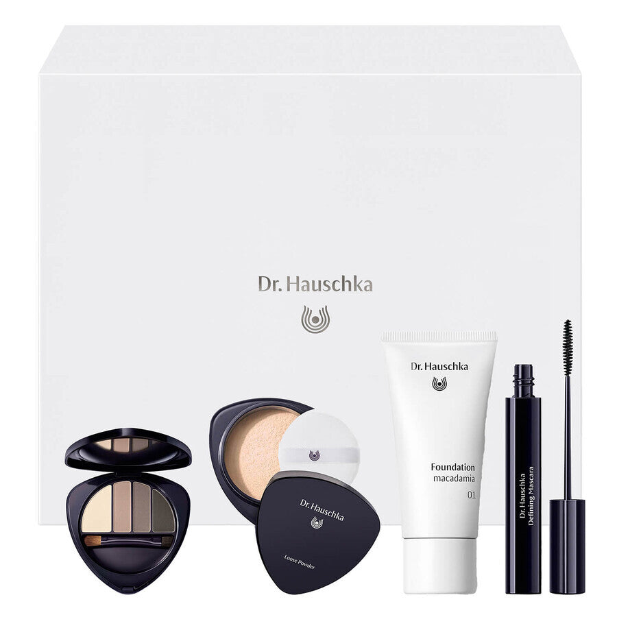 Dr. Hauschka Every Day Beauty zestaw paleta cieni do powiek i brwi 5.3g + podkład do twarzy 30ml + transparentny puder sypki 12g + tusz do rzęs 6ml
