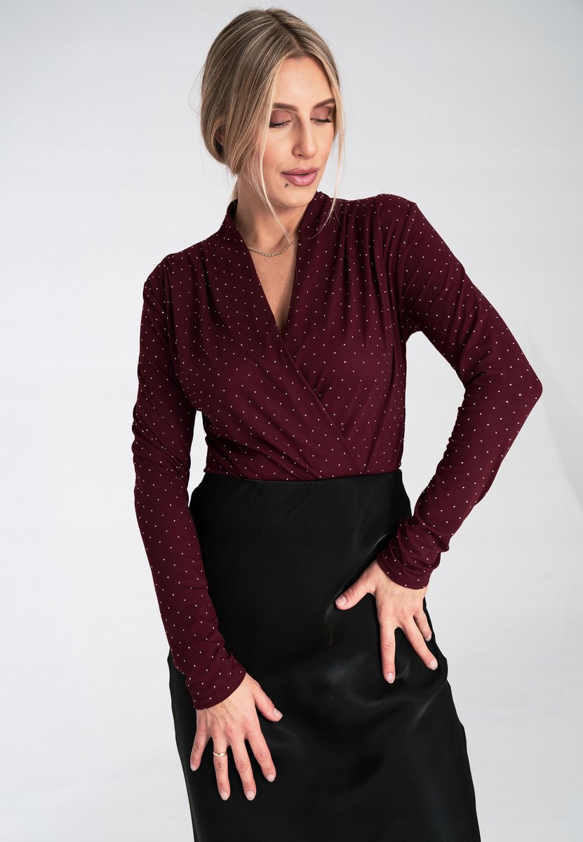Body kopertowe Bluzka z kryształkami Body bordowe M1080 rozmiar S/M