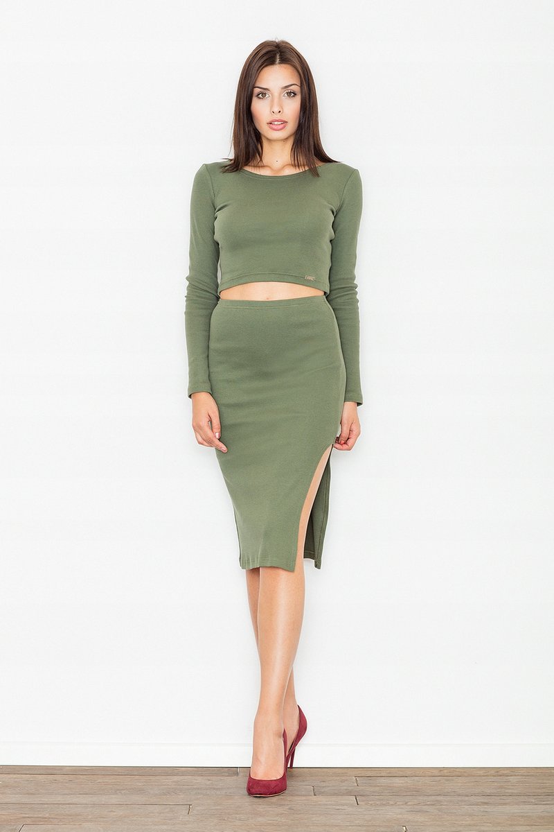 Bawełniany KOMPLET Wygodna spódnica ołówkowa BLUZKA TOP zielony S/M