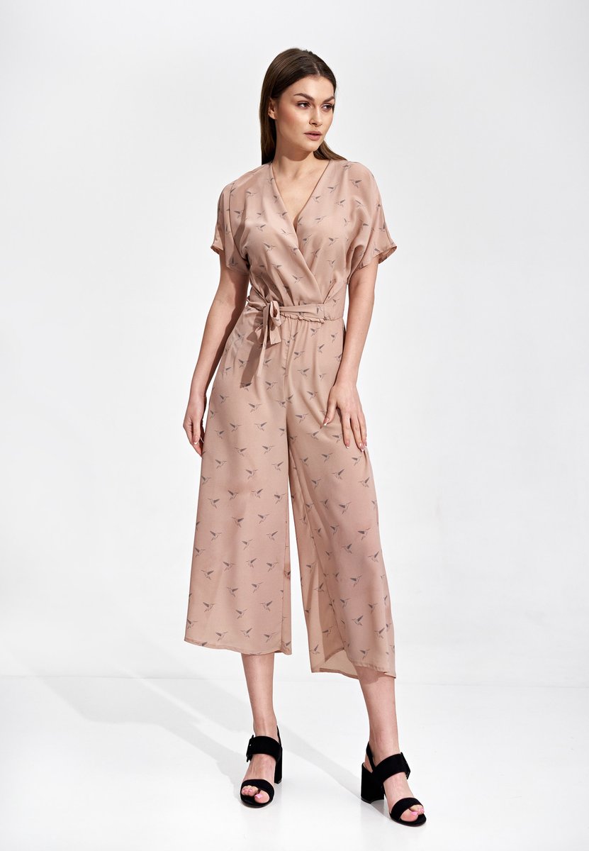 Luźny KOMBINEZON z rękawami kimono OZDOBNE WIĄZANIE różowy L/XL