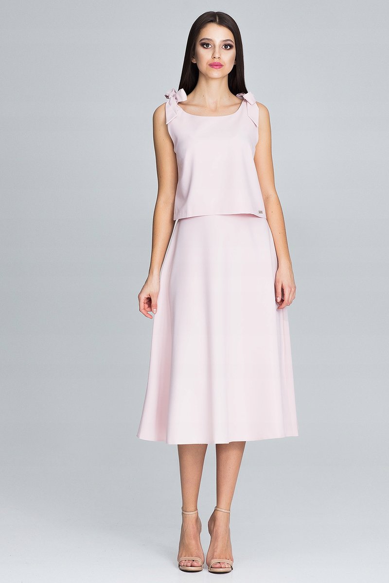 Stylowy KOMPLET damski bluzka z kokardami prosta spódnica różowy XL