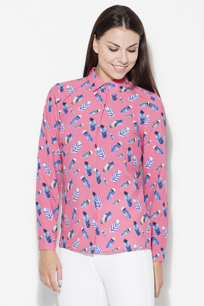 Różowa KOSZULA damska w piórka L