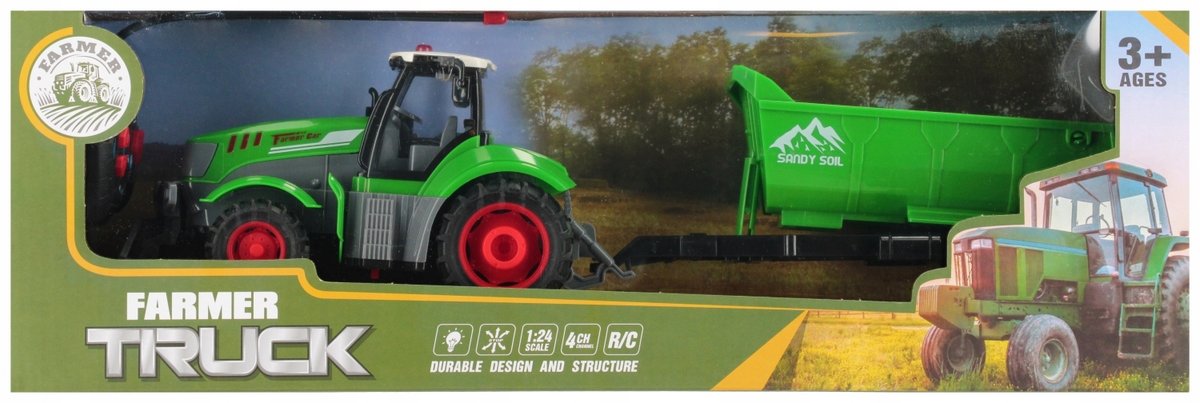 TRAKTOR CIĄGNIK ZDALNIE STEROWANY Z PRZYCZEPĄ 48X16X12CM