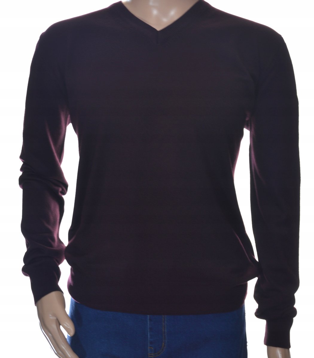 Sweter męski w szpic z kaszmiru i wełny merynosów kaszmirowy 2XL XXL śliwka