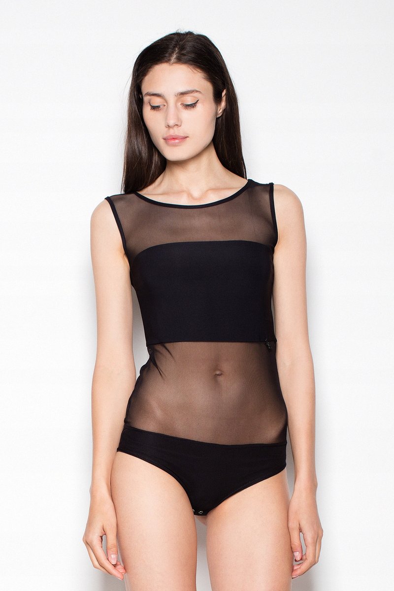 BODY damskie BEZ RĘKAWÓW z prześwitami czarne XL