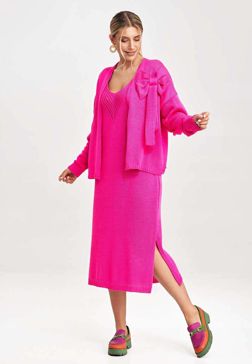 Komplet sukienka bolerko OZDOBNA KOKARDA Fuksja Uniwersalny