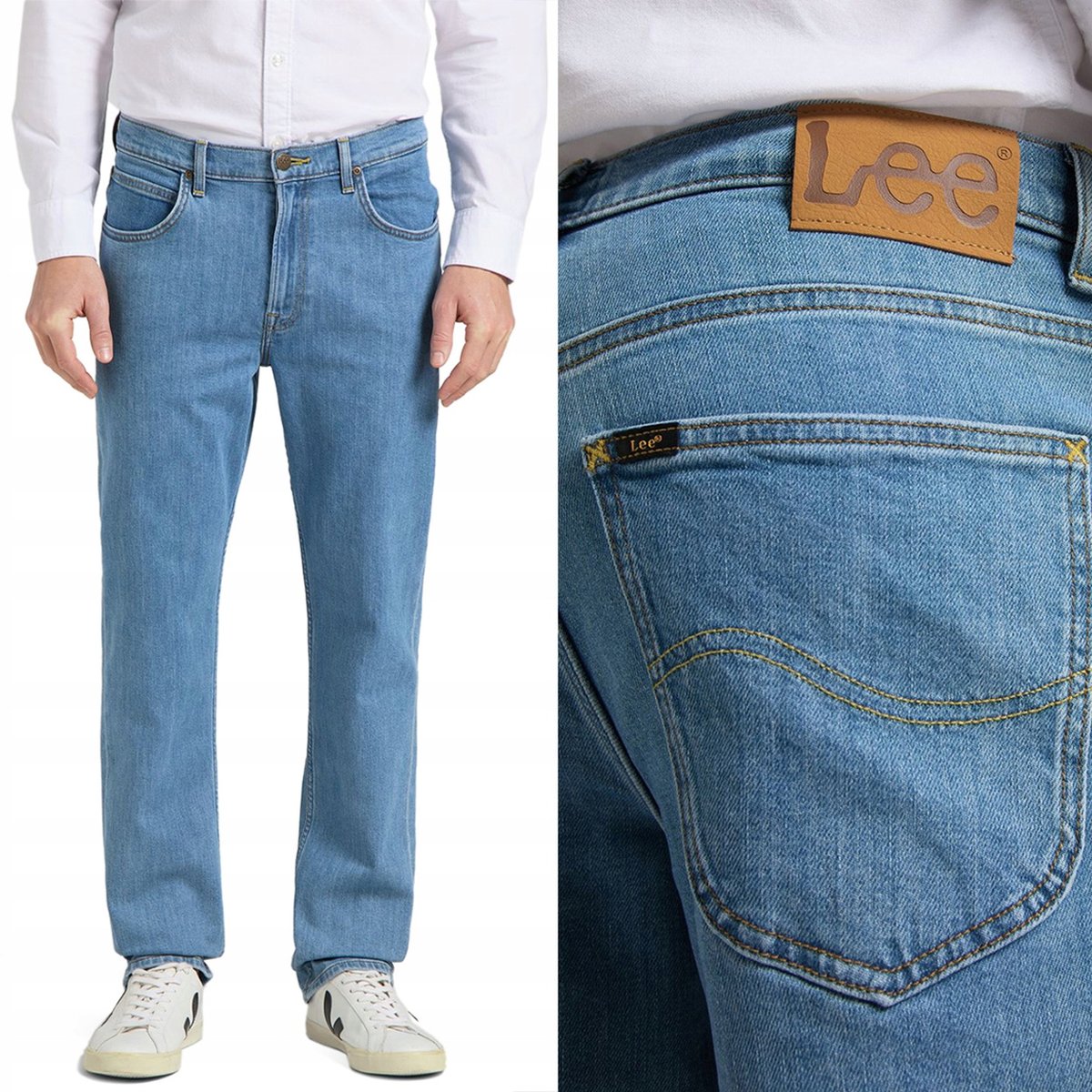 Lee Brooklyn Straight Light Stone Organic Proste Spodnie Jeansowe W33 L34