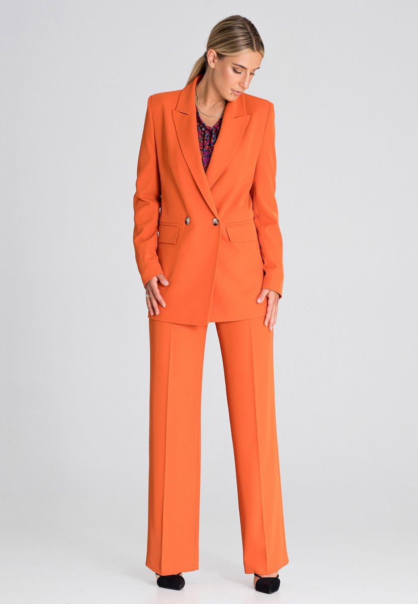 Elegancka MARYNARKA damska z podszewką DWURZĘDOWA pomarańczowa L