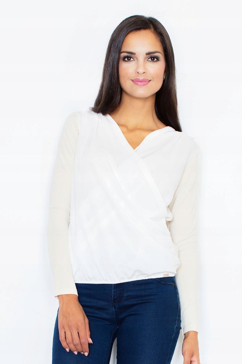 Kopertowa BLUZKA damska DŁUGIE RĘKAWY beżowa S