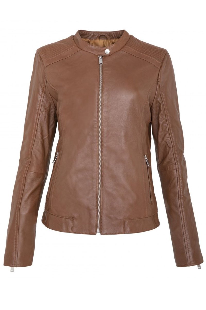 Kurtka damska La Petite Etoile Blix biker brązowa skórzana -L