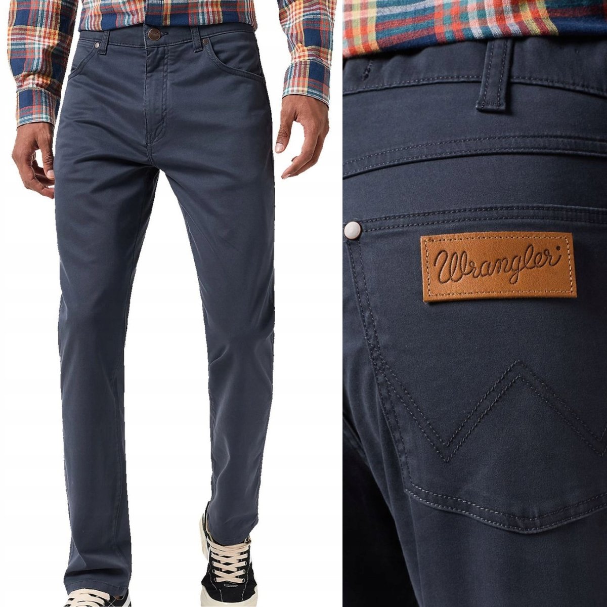 Wrangler Larston Dark Navy Dopasowane Granatowe Spodnie Materiałowe W34 L32