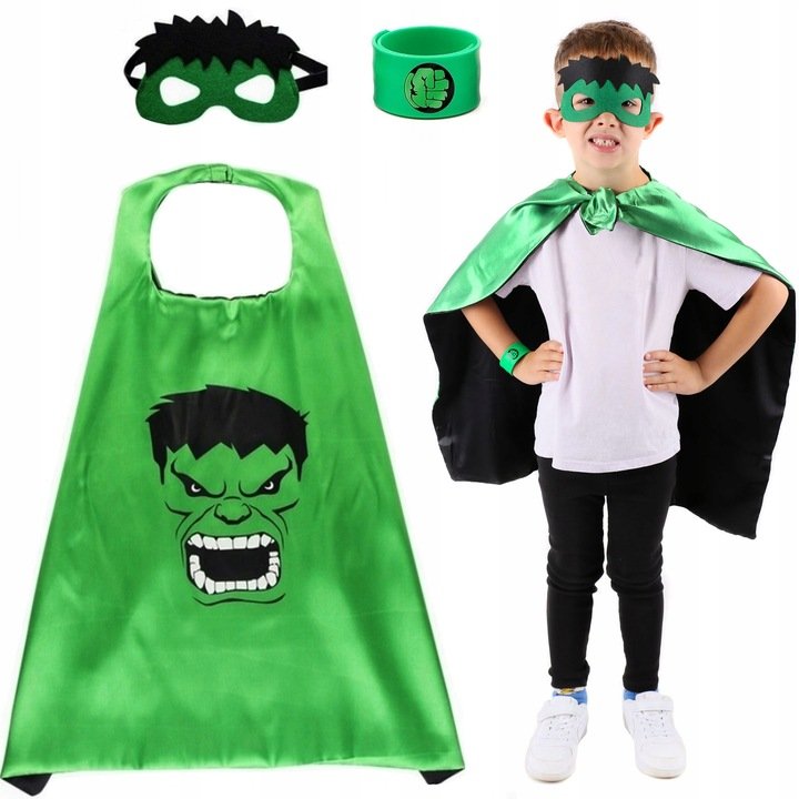 STRÓJ HULK AVENGERS MASKA + PELERYNA + OPASKA NA RĘKĘ