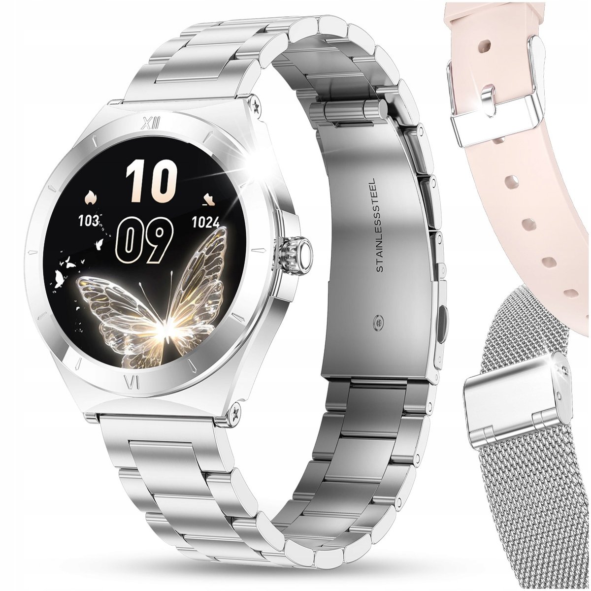 SMARTWATCH ZEGAREK DAMSKI ROZMOWY MENU PL WODOODPORNY AMOLED ZDROWIE 3paski