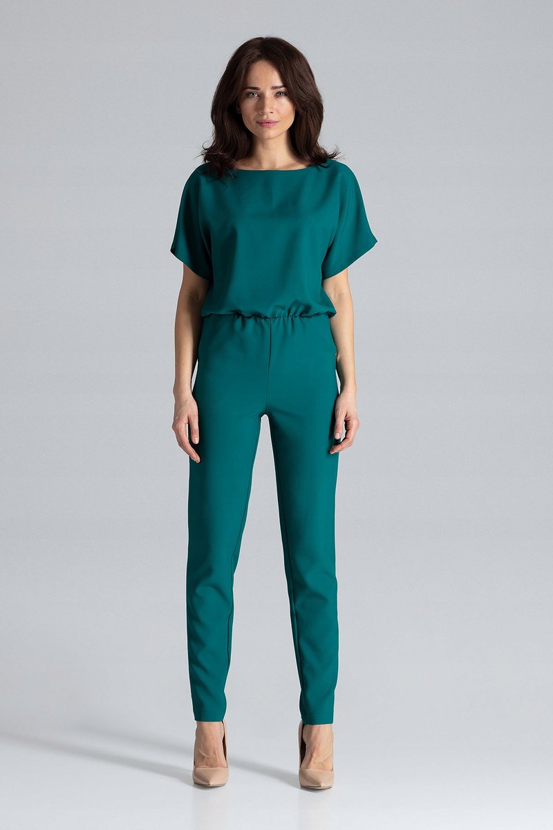 Luźny KOMBINEZON z luźnym rękawem KIESZENIE PO BOKACH zielony S