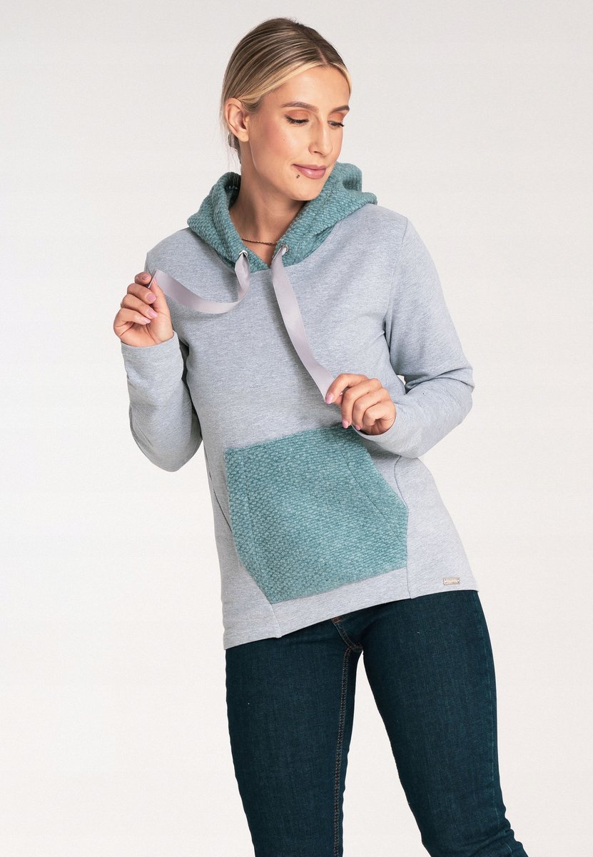 Bluza z wełną Bluza damska kangurka bluza z kapturem Miętowa M