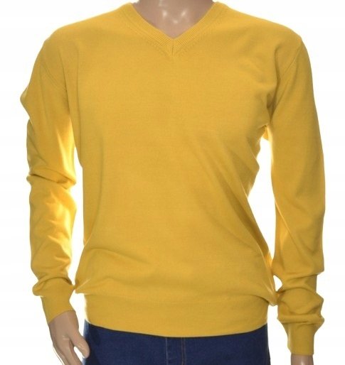 Sweter męski w szpic z kaszmiru i wełny merynosów kaszmirowy 2XL XXL żółty