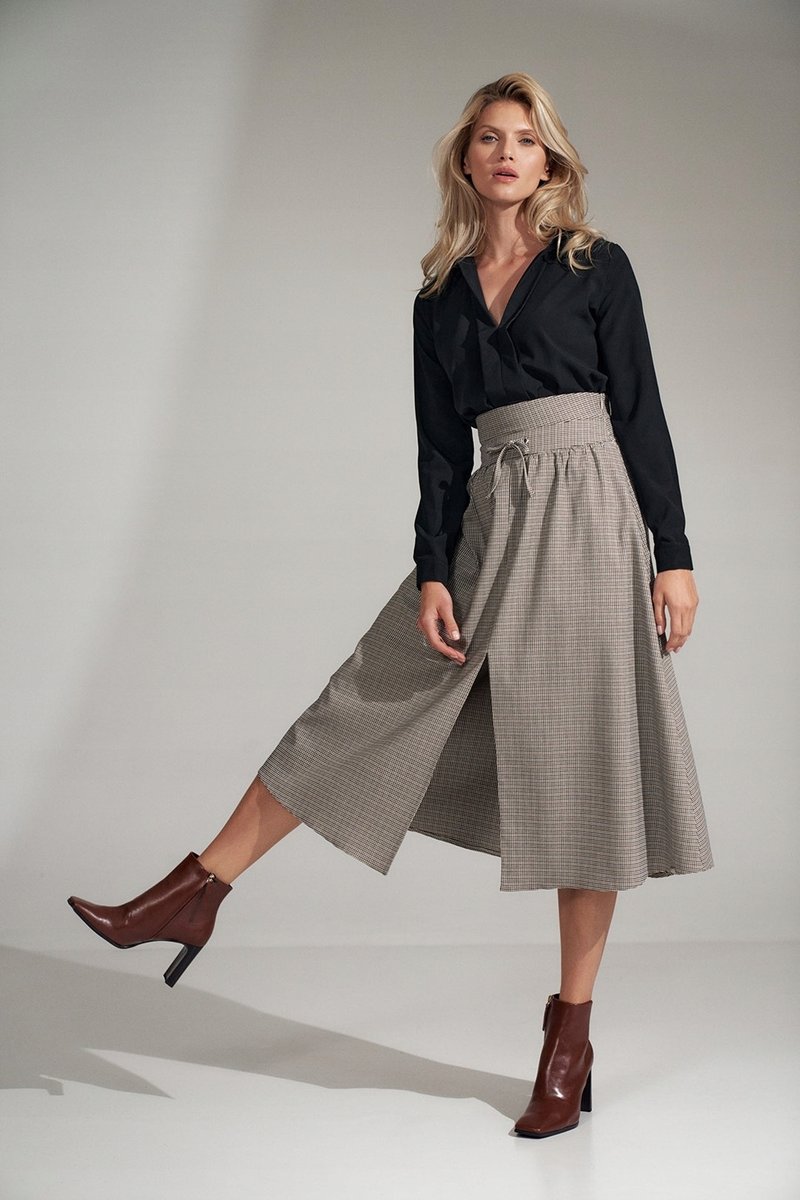 Elegancka SPÓDNICA W KRATKĘ z marszczeniami WYSOKI STAN XL
