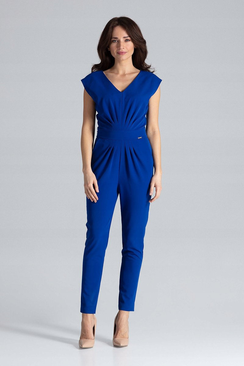 Modny KOMBINEZON zapinany na zamek WYGODNY ELEGANCKI niebieski S