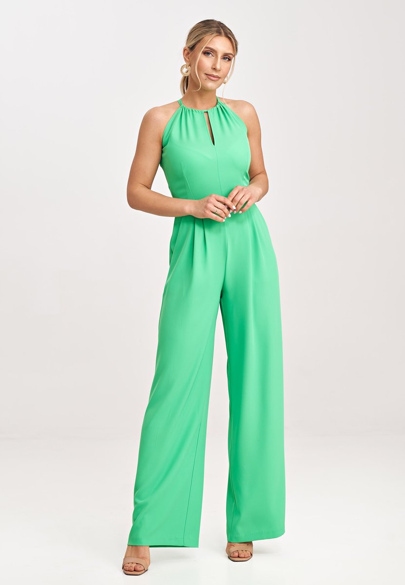 Kombinezon damski elegancki BEZ RĘKAWÓW SZEROKIE NOGAWKI Zielony S/M