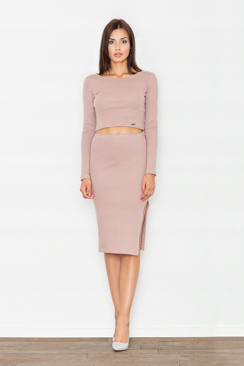 Bawełniany KOMPLET Wygodna spódnica ołówkowa BLUZKA TOP różowy L/XL