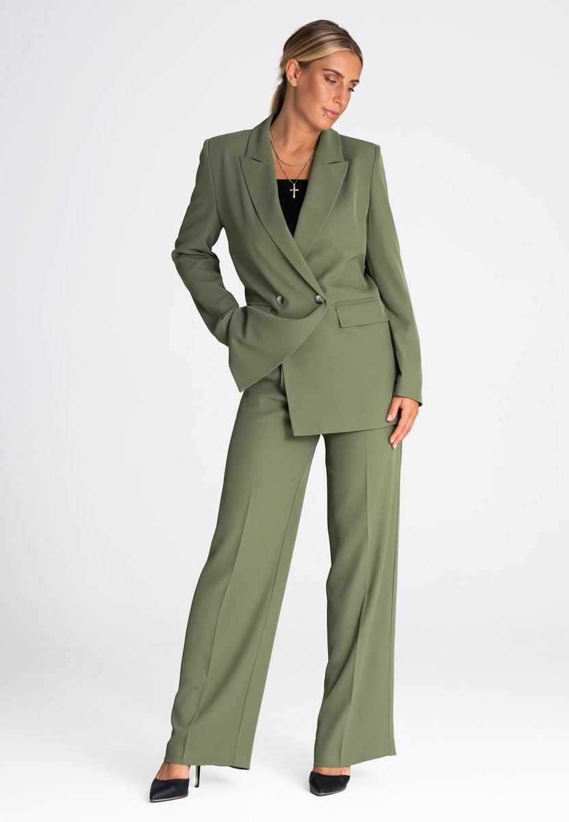 Elegancka MARYNARKA damska z podszewką DWURZĘDOWA oliwkowa L