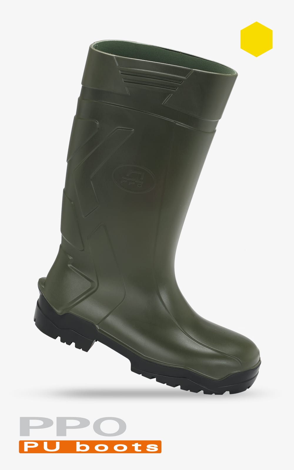 BUTY ZAWODOWE Z POLIURETANU BEZ PODNOSKA PPO STRZELCE OPOLSKIE MODEL 1002, PN-EN ISO 20347, O4, FO, CI, SRC