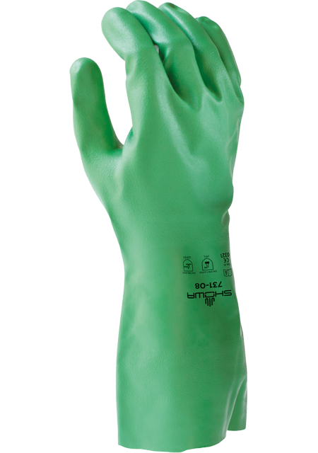 RĘKAWICE CHEMOOCHRONNE SHOWA 731 EBT; Cat. III 2777, EN 388:2016 2001X, EN ISO 374-1:2016/Type AJKLOPT, EN ISO 374-5:2016