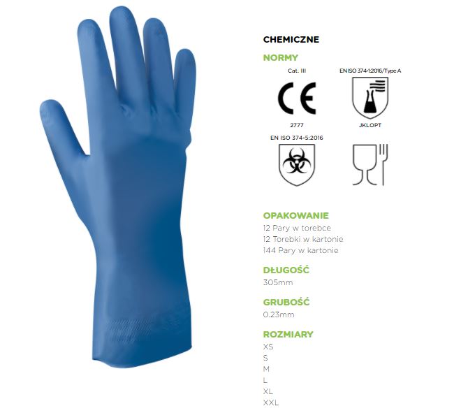 RĘKAWICE CHEMICZNE SHOWA 707D; CAT.III; EN ISO 374-1:2016/Type A JKLOPT; EN ISO 374-5:2016