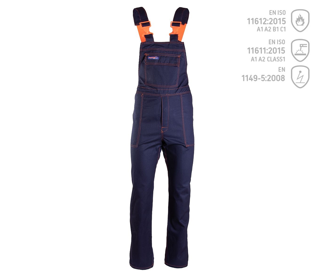 OGRODNICZKI OCHRONNE PROFFLAM ANTISTATIC; EN 1149-5:2008 , EN ISO 11612:2015 A1 A2 B1 C1 , EN ISO 11611:2015 A1 A2 CLASS 1; GRANATOWY